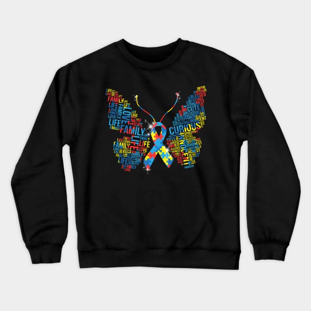 Butterfly Autism Awareness Crewneck Sweatshirt by Manonee